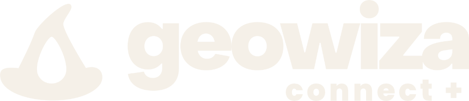 Logotipo de Geowiza Connect+ en versión clara para fondos oscuros